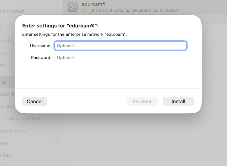 macOS – unos AAI korisničkog imena i lozinke